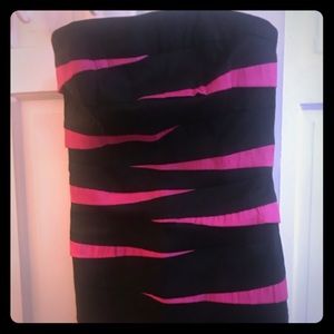 Pink and black striped Jessica McClintock dress.